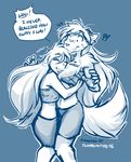  &lt;3 2017 ?! anthro blue_background blush canine chest_tuft clothed clothing dialogue duo embarrassed english_text eyes_closed female fluffy hair hug human keidran larger_female long_hair mammal midriff monochrome nuzzling open_mouth raine_(twokinds) simple_background size_difference sketch skimpy smaller_female smile square_crossover text tom_fischbach tuft twokinds webcomic wolf yelling 