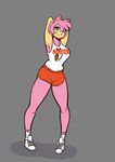 2017 amy_rose anthro clothed clothing female front_view green_eyes hands_behind_head hedgehog hooters looking_at_viewer mammal scorpdk solo sonic_(series) 