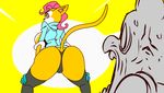 animated anthro big_butt breasts butt cat clothed clothing duo epilepsy_warning feline female hair hecchidechu looking_back mammal red_hair side_boob skimpy super_fuck_friends twerking 