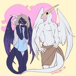  2017 anthro clothed clothing dragon duo female male membranous_wings red_eyes simple_background skull smile standing topless wings zummeng 