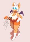  anthro bat bat_wings big_breasts breasts cleavage clothed clothing echidna eyelashes fangs female food hooters huge_breasts josieokami knuckles_the_echidna looking_at_viewer mammal membranous_wings monotreme rouge_the_bat shirt smile solo_focus sonic_(series) thick_thighs wings 