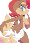  2017 anal anthro blue_eyes breasts brown_fur butt butt_grab canine chipmunk cloudz eyelashes female fox fur hair half-closed_eyes hand_on_butt head_grab invalid_tag male mammal miles_prower multi_tail oral orange_fur red_hair rimming rodent sally_acorn sex smile sonic_(series) 