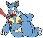  3_fingers 3_toes alpha_channel blush breasts brown_areola brown_nipples collar female leash nidoqueen nintendo nipples pok&eacute;mon pussy solo toes trout_(artist) video_games 