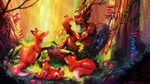  2017 canine day detailed_background family feral fox fur grass group male mammal neytirix orange_fur outside paws sitting smile tree young 