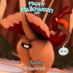  2017 3d_(artwork) abigail_roo anthro anthroanim big_butt butt clothed clothing costume dialogue digital_media_(artwork) english_text female halloween hi_res holidays huge_butt hyper kangaroo looking_at_viewer mammal marsupial smile solo speech_bubble text thick_thighs wide_hips 