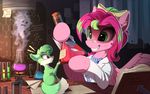  detailed_background duo equine fan_character feathered_wings feathers female feral fur green_eyes green_fur hooves mammal my_little_pony paws pegasus pink_feathers pink_fur smile wings yakovlev-vad 