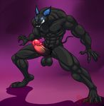  2017 4_toes 5_fingers abs anthro balls bat biceps black_skin bouncing_balls clenched_teeth erection glowing glowing_eyes humanoid_penis hungothenomster male mammal muscular muscular_male nipples nude penis pink_penis purple_background sharp_teeth simple_background solo standing teeth throbbing_penis toes vein were werebat 