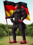  abs anthro avian balls biceps big_balls big_penis bird black_feathers dream_and_nightmare eagle erection feathers flag foreskin german germany male muscular nipples nude pecs penis precum solo uncut yellow_eyes 