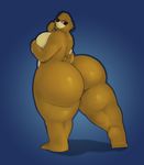  anthro big_breasts big_butt breasts butt eyewear female fur glasses looking_at_viewer looking_back lupycat mammal monty_mole nintendo nude simple_background slightly_chubby smile solo sunglasses thick_thighs video_games wide_hips 