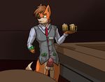  alcohol arrwulf bar beer beverage bottomless canine clothed clothing erection fox fur host knot mammal money orange_fur precum servant suit waiter yellow_eyes 