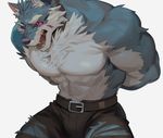  2017 abs anthro belt biceps canine clothed clothing fur horikwawataru male mammal muscular nipples pecs topless wolf 