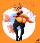  big_breasts big_butt big_nipples blue_eyes blush breasts butt clothing cornchip21 erect_nipples footwear half_clothed high_heels huge_breasts hyper hyper_breasts leggings legwear miles_prower nipples shoes simple_background sonic_(series) tails_(disambiguation) text 