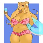 2017 90poundsofspacelube amber_eyes anthro belly beverage big_breasts bikini biped blue_background breasts brown_body brown_hair brown_nose canine cleavage clothed clothing deep_navel digital_drawing_(artwork) digital_media_(artwork) dog dogmom eyelashes female floppy_ears front_view hair hand_behind_back hi_res holding_glass holding_object inflatable legs_together long_hair mammal midriff navel open_mouth open_smile panting pattern_clothing pink_tongue pool_toy portrait raised_arm red_bottomwear red_clothing red_topwear saluki simple_background slightly_chubby smile solo standing swimsuit thick_thighs three-quarter_portrait tongue tongue_out white_background 