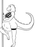  anthro belly big_belly breasts clothing dinosaur female hyper hyper_belly interstellar_demon_stripper pole post_vore rick_and_morty slightly_chubby smile stripper_pole vore 