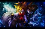  amber_eyes anthro black_bars black_nose blonde_hair breasts brown_hair cat digital_media_(artwork) duo feline female hair juliathedragoncat male mammal smile 