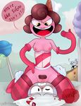  animate_inanimate baroness_von_bon_bon being_watched breasts cuphead_(character) cuphead_(game) domination facesitting female female_domination humanoid male male/female mawile123 mugman_(character) nipples not_furry object_head pink_nipples pink_pussy pubes pussy 