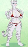  2017 anthro barefoot big_breasts bikini blue_eyes breasts clothing crossgender digital_media_(artwork) feline female fur looking_at_viewer mammal multicolored_fur nipples nude pussy simple_background smile solo swimsuit tau_maxim tiger two_tone_fur vkyrie white_fur white_tiger 