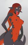  2017 4_fingers amphibian animal_humanoid arbuzbudesh biped breasts countershade_tail countershade_torso countershading digital_drawing_(artwork) digital_media_(artwork) eyelashes female fire_belly_newt front_view grey_background grey_nipples grey_pussy grey_skin grey_tail hair hand_on_hip humanoid humanoid_hands japanese_fire_belly_newt long_hair long_tail long_tongue looking_away medium_breasts multicolored_skin navel newt nipples nude open_mouth open_smile pink_tongue pointy_ears ponytail portrait pussy red_countershading red_eyes red_hair red_skin red_spots red_tail scalie simple_background slim small_waist smile solo spots spotted_skin standing three-quarter_portrait tongue two_tone_skin two_tone_tail voluptuous 