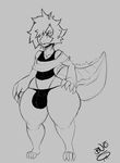  2016 alligator anthro bluenoise blush clothed clothing crocodile crocodilian crossdressing girly grey_background hair hair_over_eye male reptile scalie simple_background thick_thighs wide_hips 