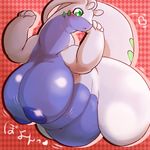  &lt;3 2017 4_fingers antennae anthro areola belly big_belly big_breasts blush breasts deep_navel digital_media_(artwork) dragon fdokkaku female goodra green_eyes huge_breasts jiggle looking_down motion_lines nintendo nude overweight overweight_female pok&eacute;mon puffy_areola solo thick_thighs video_games wide_hips 