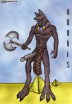  2001 anubis axe battle_axe canine clothing deity egyptian loincloth long_penis macro male mammal melee_weapon open_mouth penis pyramid seph_ebonblade solo weapon 