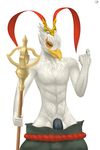  avian azir_(lol) beak beckoning claws clothed clothing feathers flaccid half-closed_eyes headwear league_of_legends looking_at_viewer male pants_down partially_clothed penis riot_games simple_background solo staff standing testowepiwko topless video_games white_background white_feathers yellow_eyes 