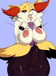  &lt;3 &lt;3_eyes 2017 anthro areola arms_tied big_areola big_breasts blush bound braixen breasts cum cum_in_mouth cum_inside cum_on_face dickgirl dickgirl/male disembodied_penis fan_character fur intersex intersex/male juzztie lying male multicolored_fur nintendo nipples on_back penis pok&eacute;mon seraphine_(roflfox) sex titfuck video_games 