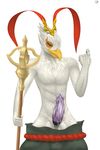  avian azir_(lol) beak beckoning broken_condom claws clothed clothing condom cum cum_on_penis erection feathers half-closed_eyes headwear league_of_legends looking_at_viewer male pants_down partially_clothed penis riot_games simple_background solo staff standing testowepiwko topless video_games white_background white_feathers yellow_eyes 