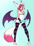 alruic anthro bulge canine clothed clothing crossdressing fennec fox girly hybrid lagomorph legwear lingerie looking_at_viewer magic male mammal open_mouth panties rabbit smile solo standing thigh_highs underwear wings 