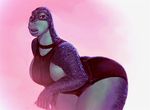  bent_over breasts dinosaur female lizardlipps_(artist) painted pinup pose sauropod scalie slightly_chubby thick_ass thick_lips 