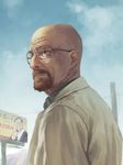  bald beard billboard blue_sky breaking_bad closed_mouth day eyebrows facial_hair from_side glasses highres looking_away male_focus moyamoya outdoors realistic sky solo upper_body walter_white 