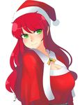  1girl breasts christmas cloak green_eyes hat long_hair pyrrha_nikos red_hair rwby smile solo 