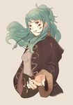  braid coat extra_eyes female_my_unit_(fire_emblem:_kakusei) fire_emblem fire_emblem:_kakusei gimurei gloves green_hair hood hooded_coat horror_(theme) lips long_hair looking_at_viewer my_unit_(fire_emblem:_kakusei) open_mouth parted_lips ponytail purple_eyes reaching_out shy_(ribboneels) smile solo spoilers twin_braids 