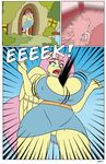  anthro anthrofied big_breasts breasts cleavage clothed clothing dekomaru equine female fluttershy_(mlp) friendship_is_magic fur hair mammal my_little_pony nipple_bulge pegasus pink_hair solo thehotroom wings yellow_fur 