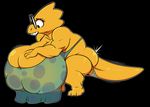  2017 alphys anthro big_breasts black_background breasts buckteeth clothed clothing eyewear female glasses huge_breasts hyper hyper_breasts lizard non-mammal_breasts reptile sbshouseofpancakes scalie simple_background slightly_chubby solo teeth undertale video_games 