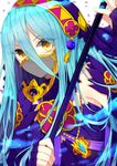  aqua_(fire_emblem_if) blue_hair fire_emblem fire_emblem_heroes fire_emblem_if hio141 long_hair looking_at_viewer simple_background solo veil white_background yellow_eyes 