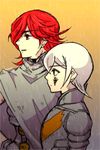  2boys digital_devil_saga grey_eyes grey_hair hair_over_one_eye heat_(dds) rain red_eyes red_hair serph shin_megami_tensei 