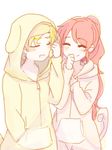  1boy 1girl animal_ears blonde_hair chuu duo eyes_closed happy hoodie jaune_arc long_hair ponytail pyrrha_nikos red_hair rwby short_hair smile sora_(efr) tied_hair 