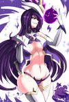  1girl alternate_costume alternate_hair_color alternate_hairstyle breasts elbow_gloves energy_ball forehead_protector gloves league_of_legends long_hair magical_girl purple_eyes purple_hair solo star star_guardian_syndra syndra underwear 
