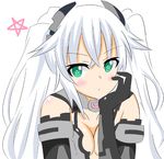  1girl bare_shoulders black_heart blush breasts choujigen_game_neptune cleavage crawford gloves green_eyes long_hair looking_at_viewer medium_breasts neptune_(series) noire solo symbol-shaped_pupils tied_hair twintails upper_body white_hair 