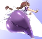  1girl ahoge ass braid breasts brown_eyes brown_hair cameltoe fingerless_gloves from_behind gloves headband hip_attack huge_ass king_of_fighters large_ass large_breasts long_hair looking_back open_mouth ryuuko_no_ken shiny shiny_clothes sideboob single_braid snk solo spandex the_king_of_fighters thick_thighs thighs tonpuu very_long_hair wide_hips yuri_sakazaki 