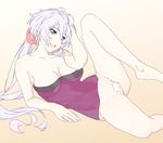  :d ahoge bare_shoulders barefoot bottomless breasts cameltoe cleavage covered_navel hair_tucking hand_on_own_head highres large_breasts long_hair looking_at_viewer open_mouth purple_eyes purple_hair samata_motoki senki_zesshou_symphogear sketch smile solo spread_legs tape_on_pussy very_long_hair yukine_chris 