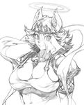  animal_ears arms_at_sides breasts cat_ears cat_girl character_request cleavage commentary_request dress eyelashes furry graphite_(medium) greyscale hagoromo halo highres impossible_clothes impossible_dress jewelry kei_(bekei) large_breasts looking_at_viewer monochrome muscle muscular_female navel necklace original shawl short_hair shoulder_armor sketch skindentation smile solo spaulders tiara traditional_media upper_body veil 