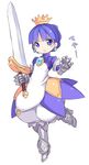  armor armored_boots blue_eyes blue_hair boots crown dress earrings full_body gauntlets gradriel greaves holding holding_sword holding_weapon jewelry karukan_(monjya) knight looking_at_viewer md5_mismatch princess_crown short_hair simple_background solo sword turtleneck weapon white_background 