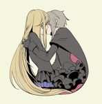  ange_(princess_principal) bamboommmm blonde_hair cape closed_eyes couple grey_hair hug kiss long_hair multiple_girls princess_(princess_principal) princess_principal yuri 