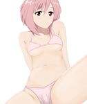  1girl bra koharu_yoshino panties pink_bra pink_hair pink_panties sakura_quest simple_background solo underwear 