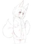  animal_ears done_(donezumi) expressionless fox_ears fox_tail japanese_clothes kimono original partially_submerged rococo_(nezumi_inu) sash short_kimono simple_background sketch spot_color tail wet white_background wide_sleeves 