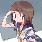  bag blush brown_eyes brown_hair eyebrows_visible_through_hair long_hair looking_at_viewer okano_kei okayparium open_mouth school_uniform school_uniform_(yuyushiki) serafuku solo standing wet wet_clothes yuyushiki 