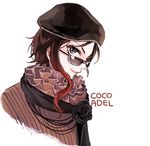  bead_necklace beads beret black_eyes brown_hair character_name coco_adel ecru english hat jewelry necklace rwby smile sunglasses 