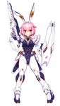  animal_ears armor beam_rifle breasts bunny_ears bunnysuit char's_counterattack cleavage covered_nipples dofn energy_gun gundam mecha_musume medium_breasts nu_gundam pink_hair shield short_hair standing weapon yellow_eyes 